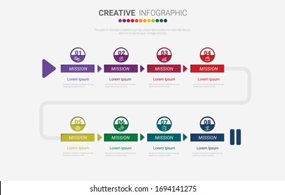 Infographic design template with numbers 8 option for Presentation infographic, Timeline infographics, steps or processes. Vector illustration.