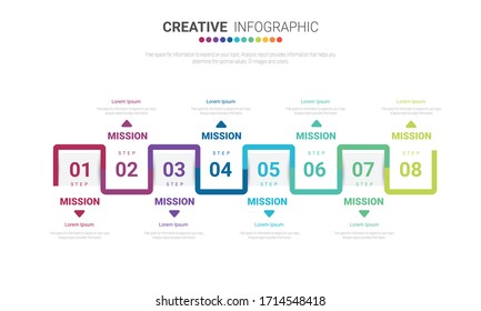 Infographic design template with numbers 8 option for Presentation infographic, Timeline infographics, steps or processes. Vector illustration.