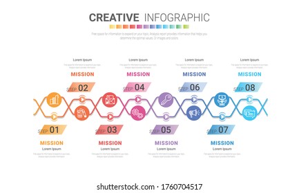 Infografik-Design-Vorlage mit der Option Zahlen 8 für Präsentationsinfographie, Timeline-Infografiken, Schritte oder Prozesse. Vektorgrafik.