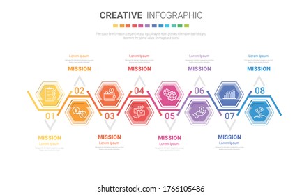 Plantilla de diseño infográfico con números 8 opción para la infografía Presentación, infografía de línea de tiempo, pasos o procesos. Ilustración vectorial.