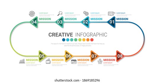 Infographic design template with numbers 8 option for Presentation infographic, Timeline infographics, steps or processes. Vector illustration.
