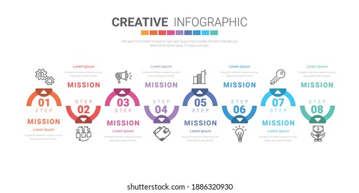 Plantilla de diseño infográfico con números 8 opción para la infografía Presentación, infografía de línea de tiempo, pasos o procesos. Ilustración vectorial.