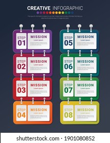 Infographic design template with numbers 8 option for Presentation infographic, Timeline infographics, steps or processes. Vector illustration.