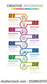 Infographic design template with numbers 8 option for Presentation infographic, Timeline infographics, steps or processes. Vector illustration.