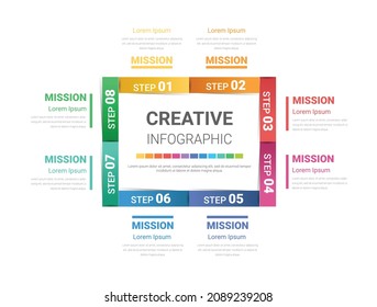 Infographic design template with numbers 8 option for Presentation Timeline, steps or processes. Vector illustration.