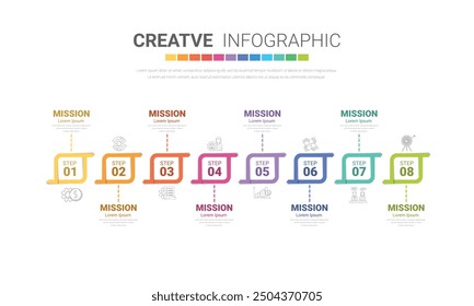 Infographic design template with numbers 8 option for Presentation Timeline, steps or processes. Vector illustration.
