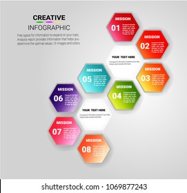 Infographic design template with numbers eight option for Presentation infographic, Timeline infographics, steps or processes.  Vector illustration.