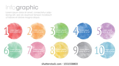 Infographic design template with numbers option, watercolor styled