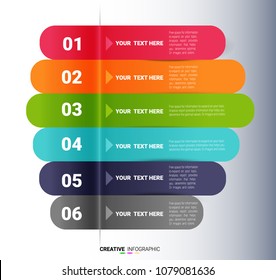 Infographic design template with numbers six option for Presentation infographic, Timeline infographics, steps or processes.  Vector illustration.
