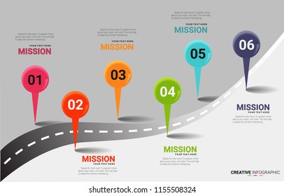 Infographic design template with numbers six option for Presentation infographic, Timeline infographics, steps or processes.  Vector illustration.