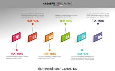 Infographic design template with numbers six option can be used for workflow layout, diagram, number step up options.