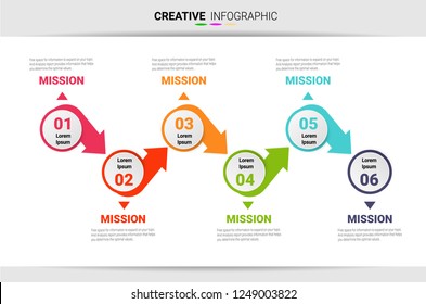 Infographic design template with numbers six option for Presentation infographic, Timeline infographics, steps or processes.  Vector illustration, Vector eps 10.