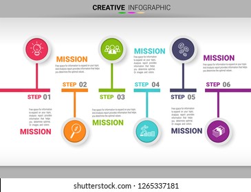 Infographic design template with numbers six option for Presentation infographic, Timeline infographics, steps or processes.  Vector illustration.