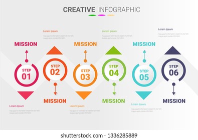 Infographic design template with numbers six option for Presentation infographic, Timeline infographics, steps or processes.  Vector illustration.
