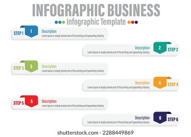  Infographic design template with numbers Six 6 Steps, Six 6 option for Presentation infographic, Timeline infographics, steps or processes. Vector illustration.