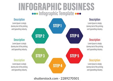 Infographic design template with numbers six 6 steps, six 6 option can be used for workflow layout, diagram, number step up options.