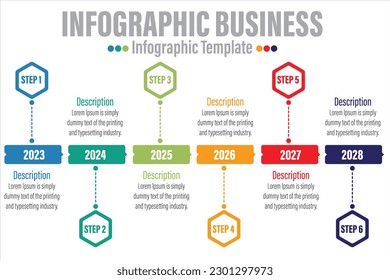 Infographic design template with numbers six 6 steps, six 6 option can be used for workflow layout, diagram, number step up options.