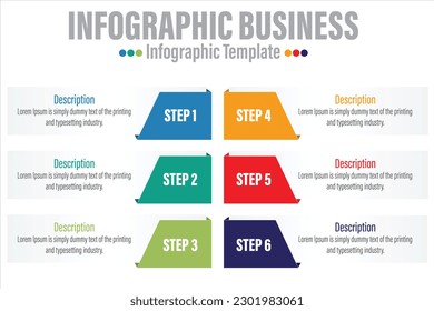 Infographic design template with numbers Six 6 Steps, Six 6 option for Presentation infographic, Timeline infographics, steps or processes. Vector illustration.