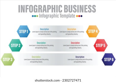 Infographic design template with numbers Six 6 Steps, Six 6 option for Presentation infographic, Timeline infographics, steps or processes. Vector illustration.