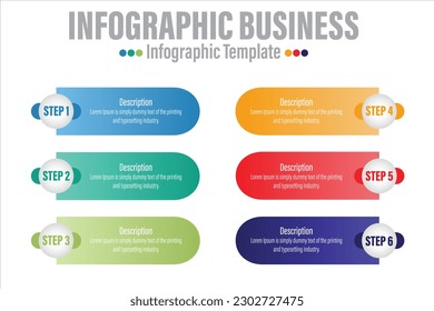 Infographic design template with numbers Six 6 Steps, Six 6 option for Presentation infographic, Timeline infographics, steps or processes. Vector illustration.