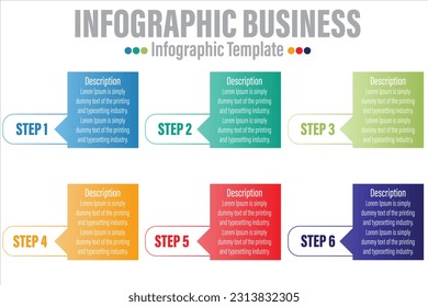 Infographic design template with numbers Six 6 option or six 6 Steps can be used for workflow layout, diagram, number step up options.