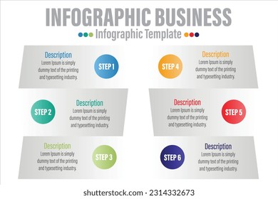 Plantilla de diseño infográfico con números Seis 6 pasos, Seis 6 opción para la infografía de presentación, infografía de línea de tiempo, pasos o procesos. Ilustración del vector