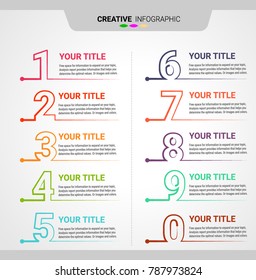 Infographic  design template with numbers ten option can be used for workflow layout, diagram, number step up options.