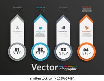 Infographic design template on black background can be used for workflow layout, diagram, number options, web design. Infographic business concept with  options, parts, steps, processes. Vector eps 10