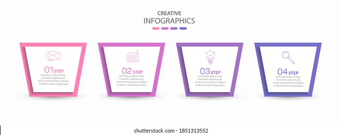 Infografische Design-Vorlage mit Optionen und 4 Schritten. Für Inhalt, Diagramm, Ablaufdiagramm, Schritte, Teile, Timeline-Infografiken, Workflow-Layout, Diagramm