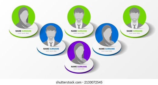 Infographic design template. Organization chart with 6 people. Can be used for workflow layout, diagram, banner, webdesign. Vector illustration