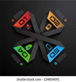 Plantilla de diseño infográfico con etiquetas de papel. Ideal para mostrar información, clasificación y estadísticas con estilo original y moderno.