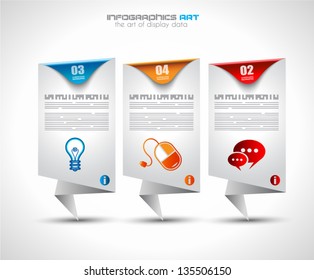 Infographic design template with paper tags. Ideal to display information, ranking and statistics with orginal and modern style.