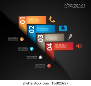 Infographic design template with paper tags. Ideal to display information, ranking and statistics with orginal and modern style.