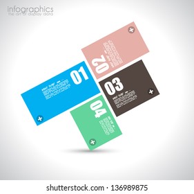 Infographic design template with paper tags. Ideal to display information, ranking and statistics with orginal and modern style.