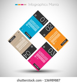 Infographic design template with paper tags. Ideal to display information, ranking and statistics with orginal and modern style.