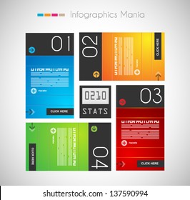Infographic design template with paper tags. Ideal to display information, ranking and statistics with orginal and modern style.