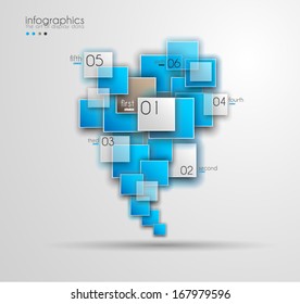 Plantilla de diseño infográfico con etiquetas de papel. Idea para mostrar información, clasificación y estadísticas con estilo original y moderno.