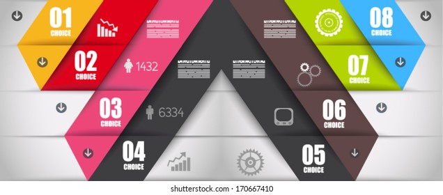 Infografische Design-Vorlage mit Papieranhängern. Idee, Informationen, Ranking und Statistiken mit orginal und modern anzuzeigen.