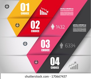 Infografische Design-Vorlage mit Papieranhängern. Idee, Informationen, Ranking und Statistiken mit orginal und modern anzuzeigen.