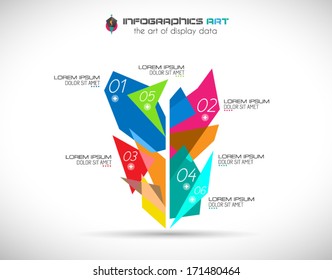 Plantilla de diseño infográfico con etiquetas de papel. Idea para mostrar información, clasificación y estadísticas con estilo original y moderno.
