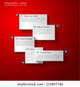 Plantilla de diseño infográfico con etiquetas de papel. Idea para mostrar información, clasificación y estadísticas con estilo original y moderno.