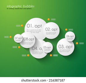 Plantilla de diseño infográfico con etiquetas de papel. Idea para mostrar información, clasificación y estadísticas con estilo original y moderno.