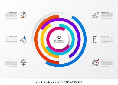 Infographic design template. Pie chart with 6 steps. Can be used for workflow layout, diagram, webdesign. Vector illustration