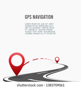 Infographic design template with place for your text. Asphalt road with three pin on it. Vector illustration.
