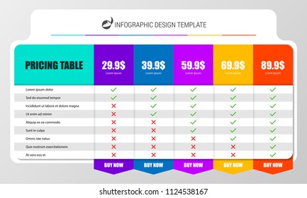 Infographic design template. Pricing table concept. Can be used for workflow layout, diagram, banner, webdesign. Vector illustration