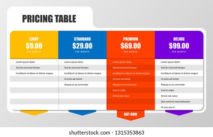 Infographic design template. Pricing table concept. Can be used for workflow layout, diagram, banner, webdesign. Vector illustration