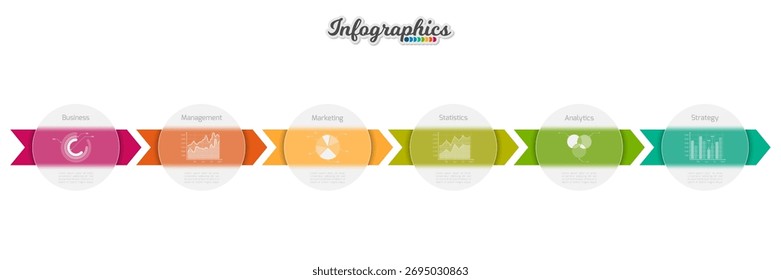 Infographic design template. Progress bar with 6 translucent elements. Vector infographic illustration can be used for chart, diagram, web design, presentation, workflow layout