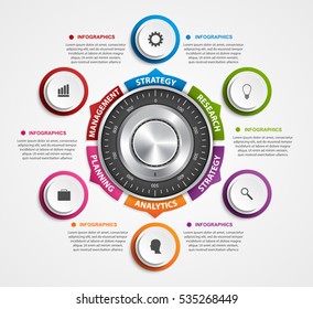 Infographic Design Template. Protection Information. Combination Safe Lock Design Concept.
