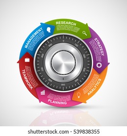 Infographic design template. Protection information. Combination safe lock design concept. 