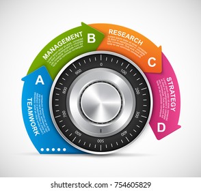 Infographic design template. Protection information. Combination safe lock design concept.